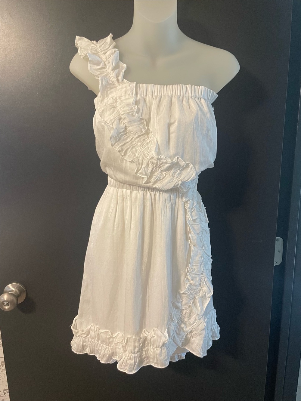 The Man Repeller x PJK White One Shoulder Ruffle Mini Dress Medium - Picture 2 of 10